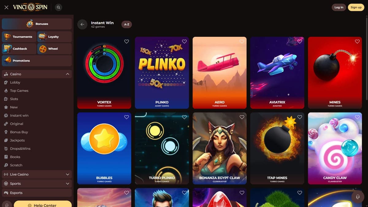 Instant Win Vincispin Casino