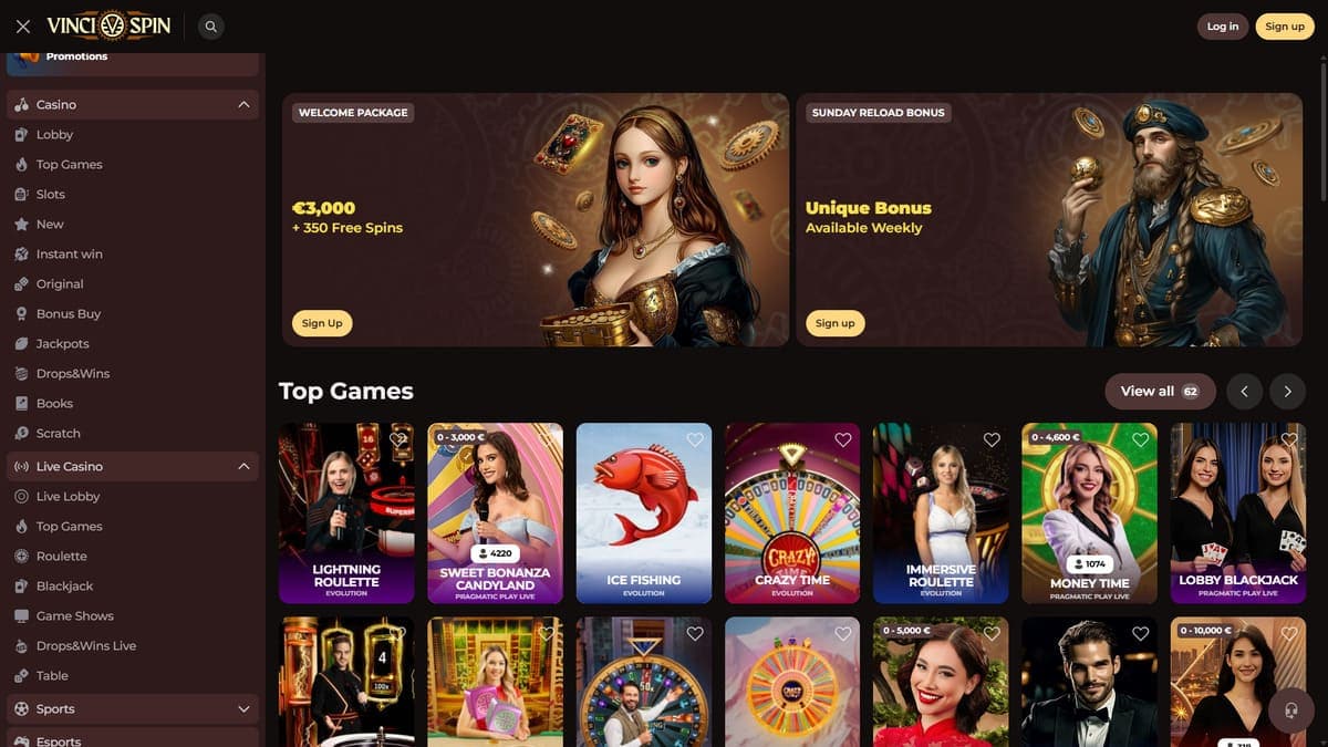 Live casino Vincispin Casino
