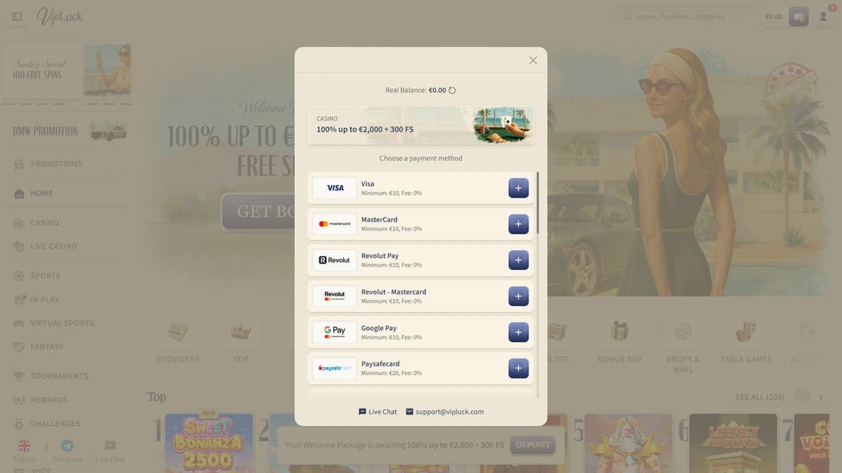 Deposit VipLuck Casino