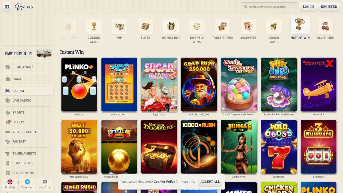 Instant wins VipLuck Casino