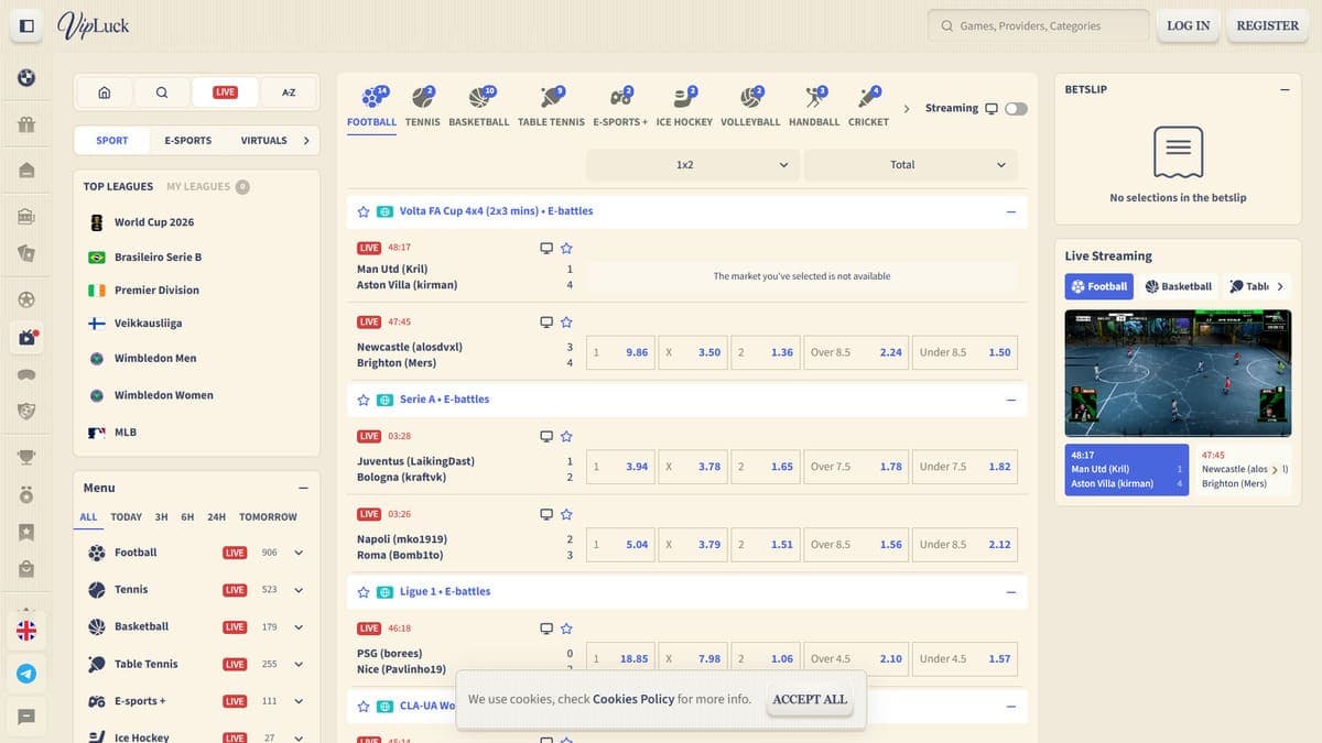 Live betting VipLuck Casino