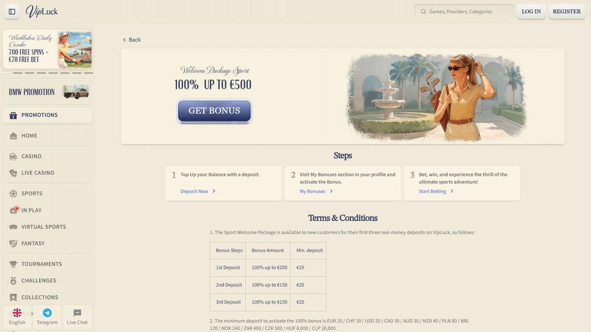 Sports welcome bonus VipLuck Casino