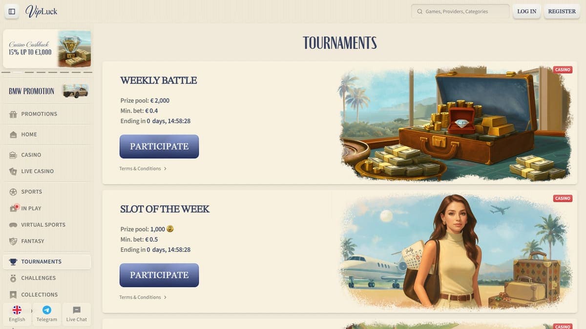 Tournaments VipLuck Casino