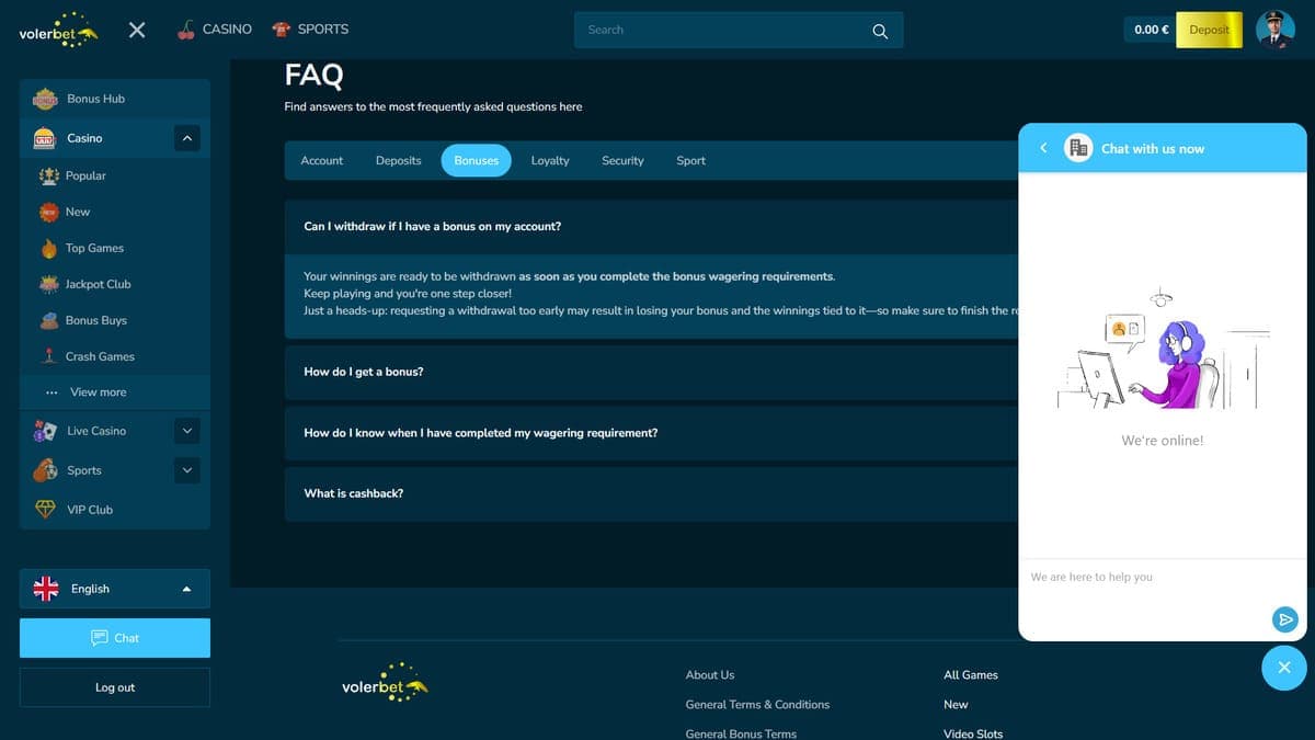 Customer support Volerbet Casino