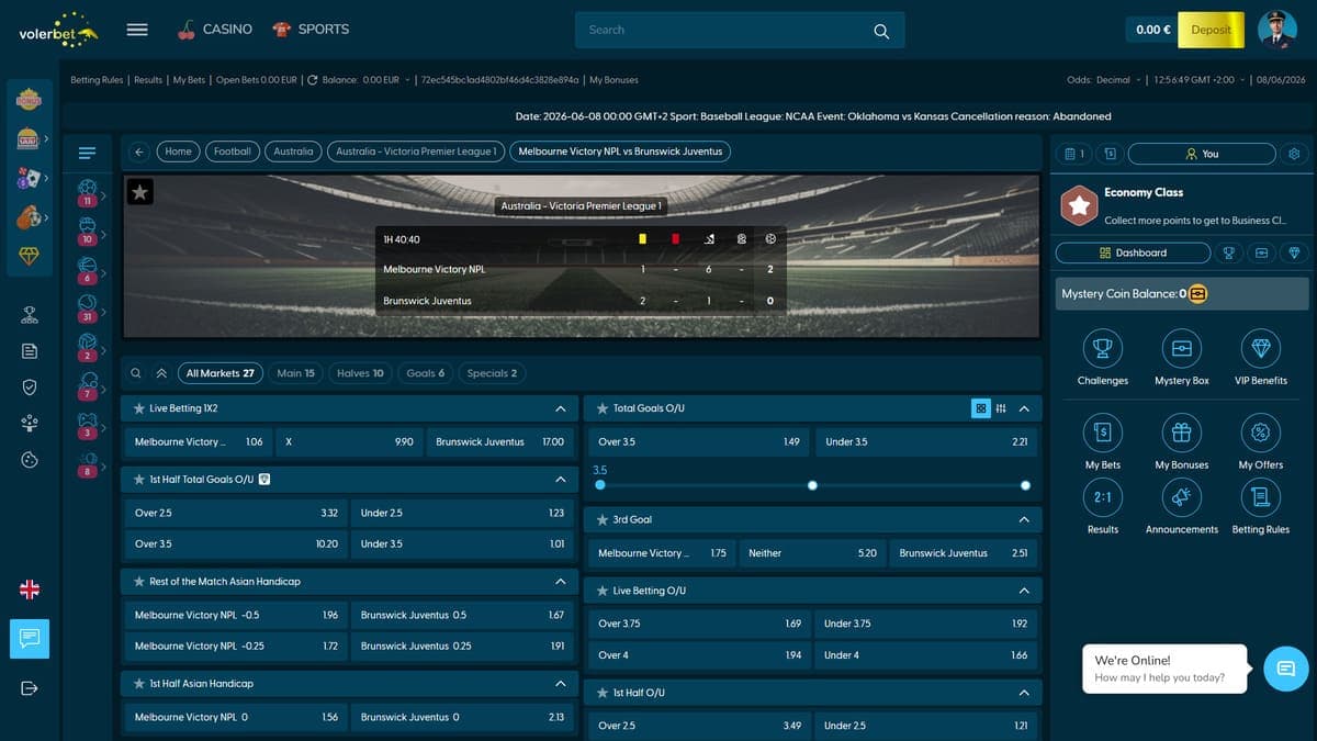 Live betting Volerbet Casino
