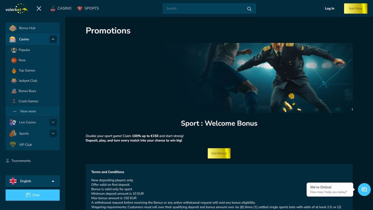 Sports welcome bonus Volerbet Casino