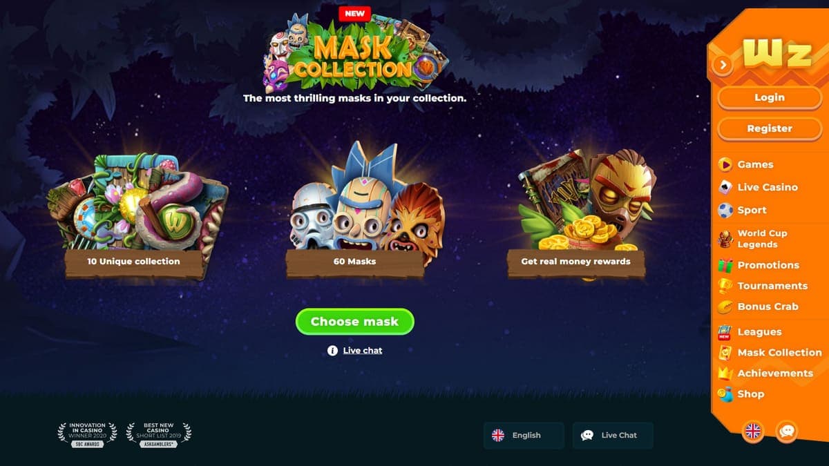 Mask collection Wazamba Casino