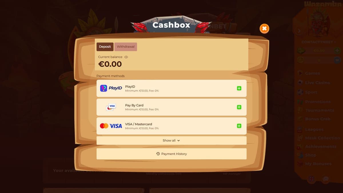 Deposit Wazamba Casino