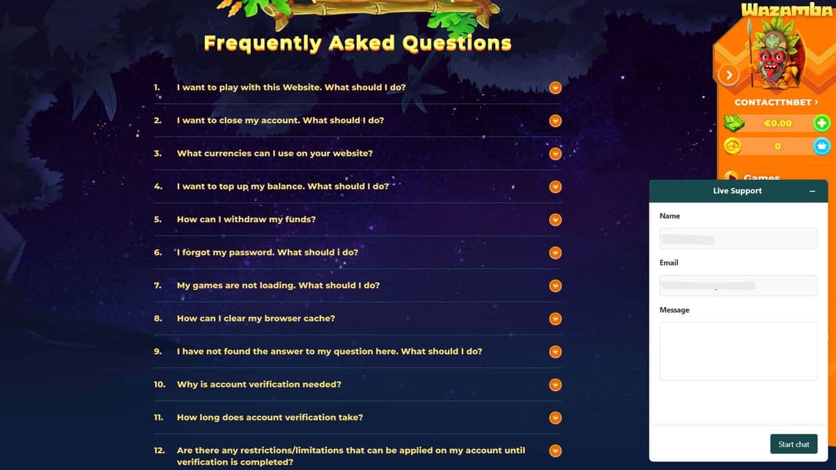 FAQ Wazamba Casino