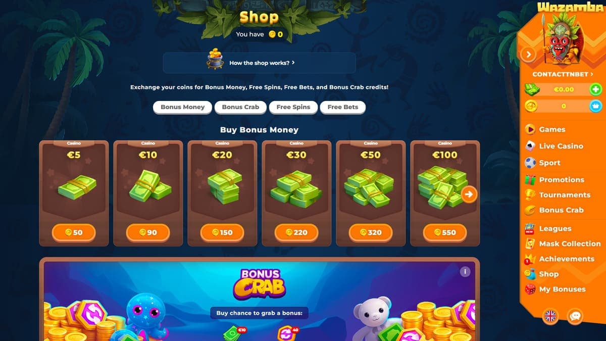 Shop Wazamba Casino