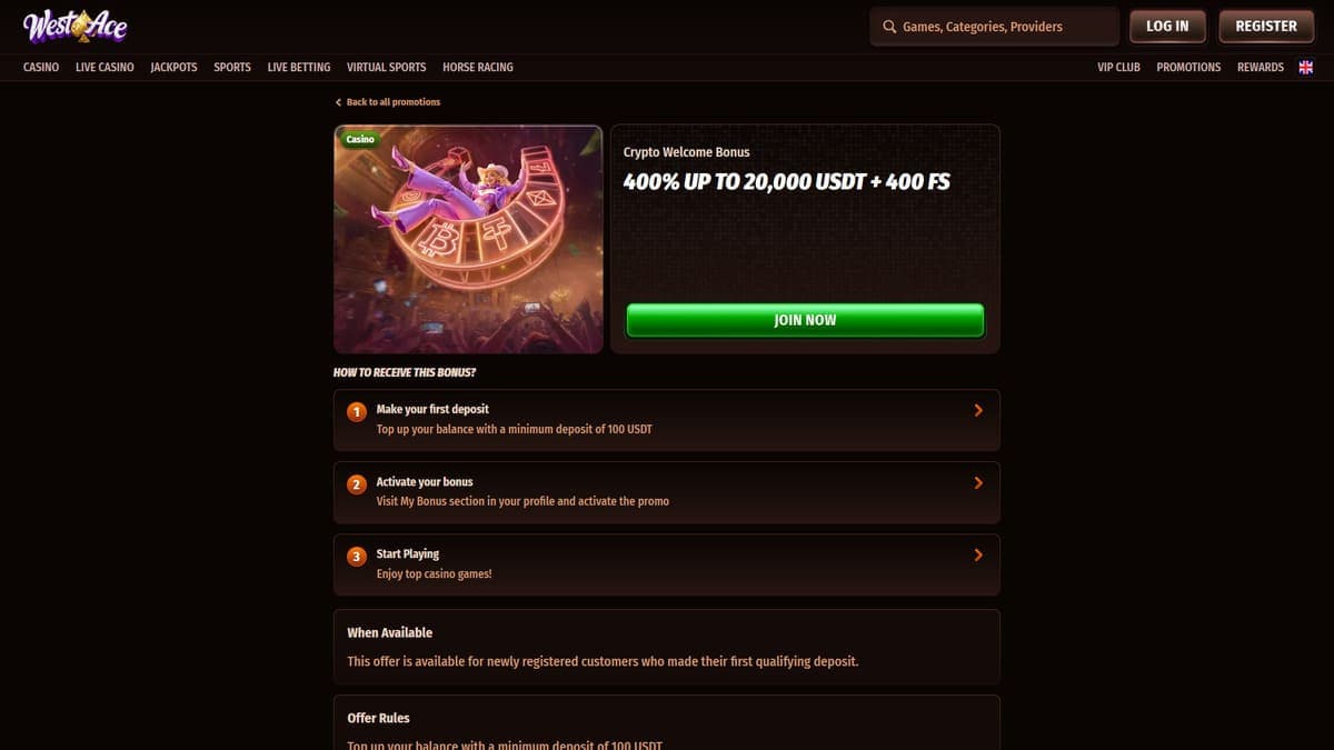 Crypto bonus Westace Casino