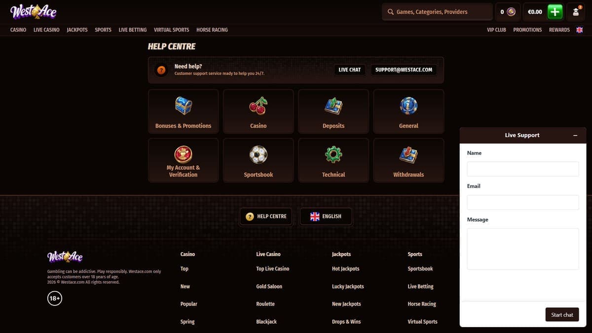 Customer support Westace Casino
