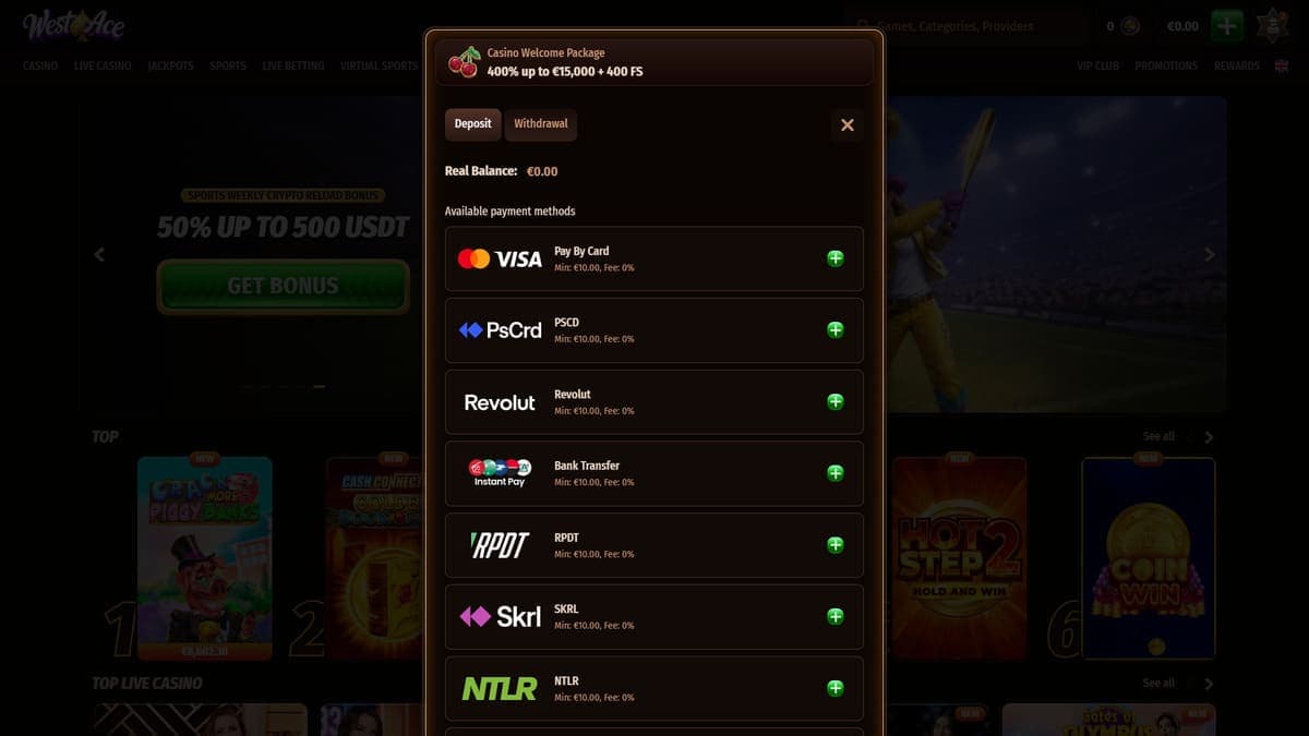 Deposit Westace Casino