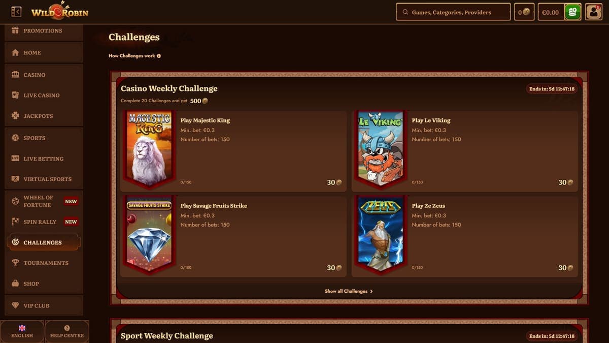 Challenges WildRobin Casino