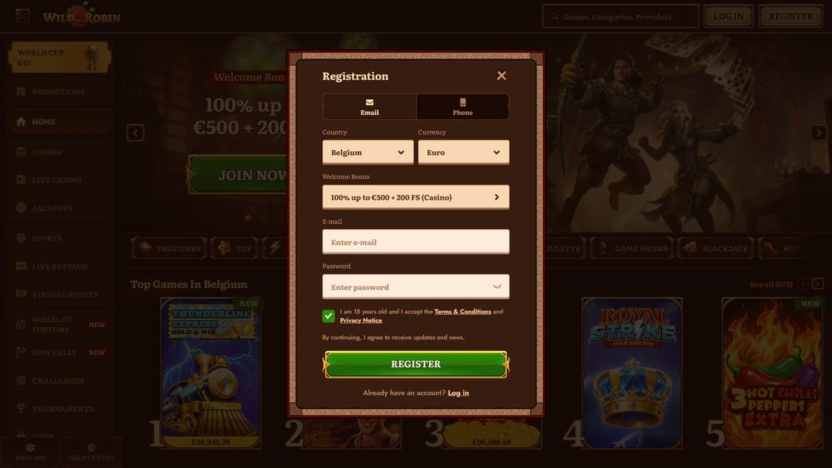 Deposit WildRobin Casino