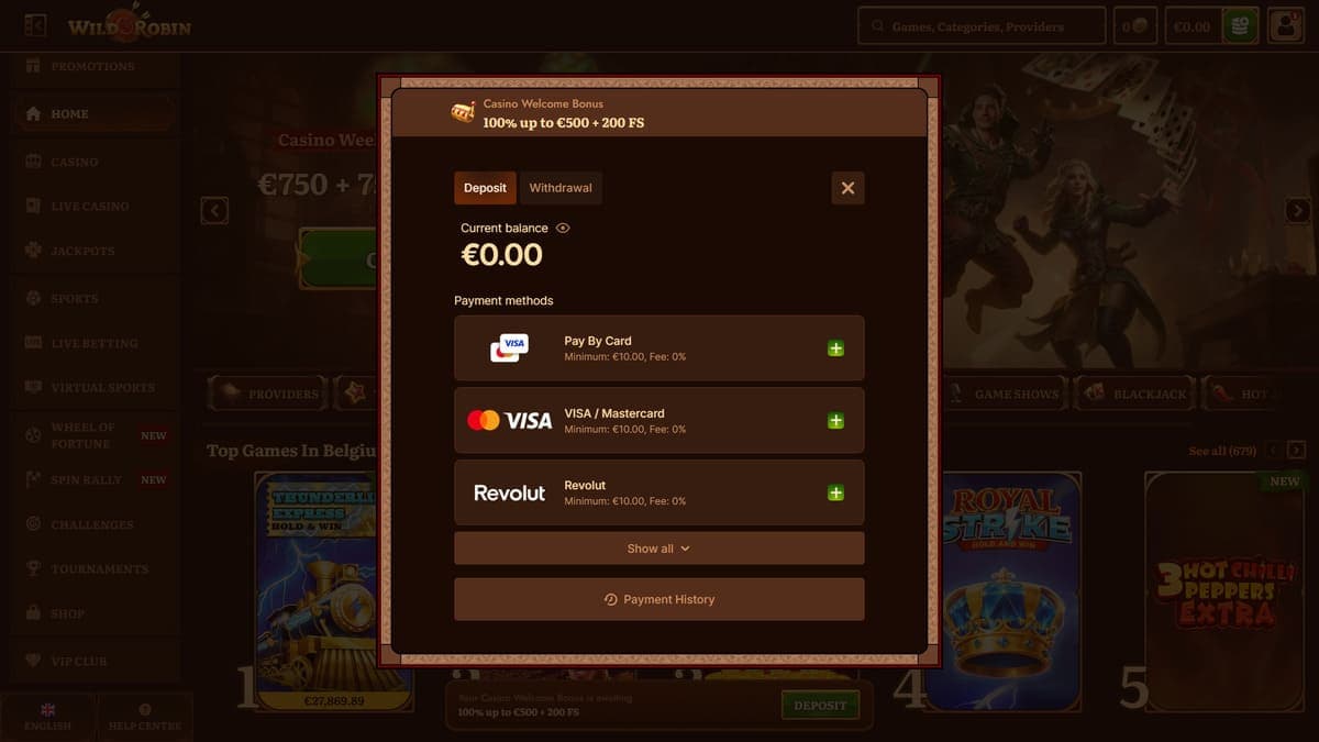 Registration WildRobin Casino