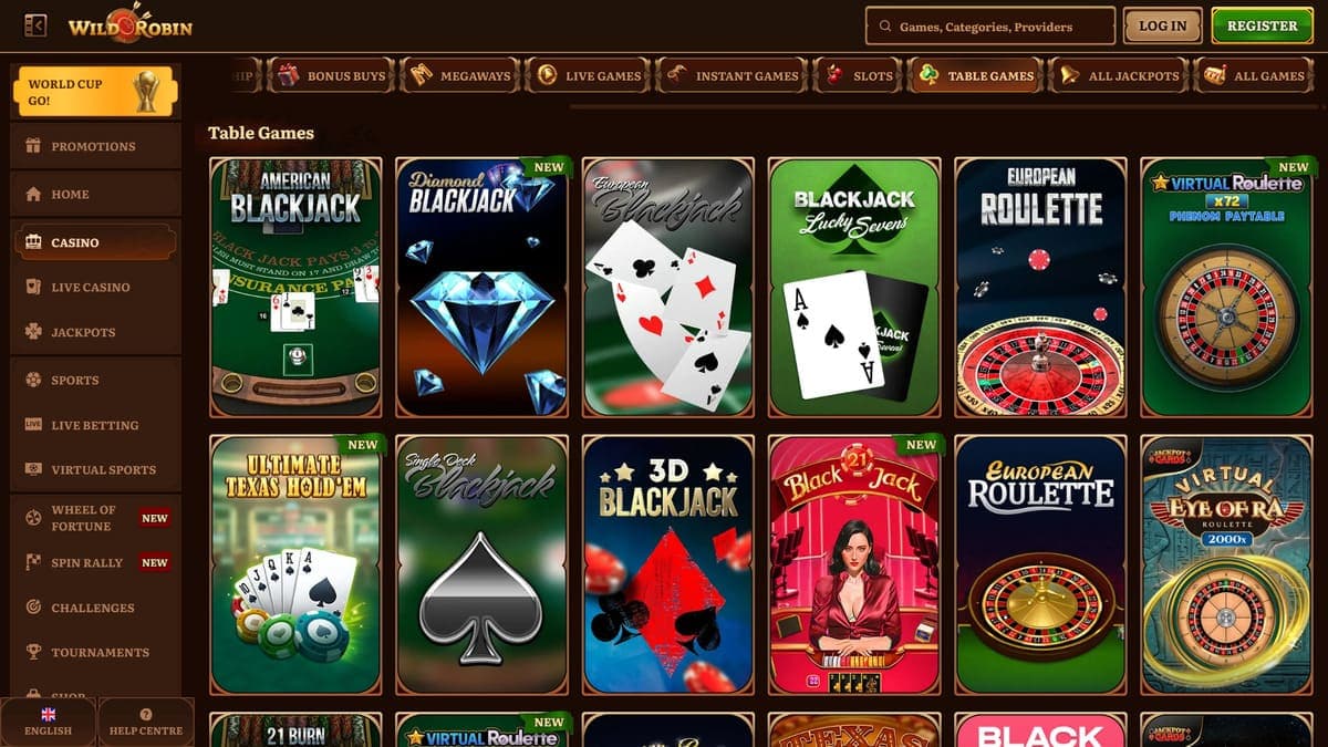 Table games WildRobin Casino