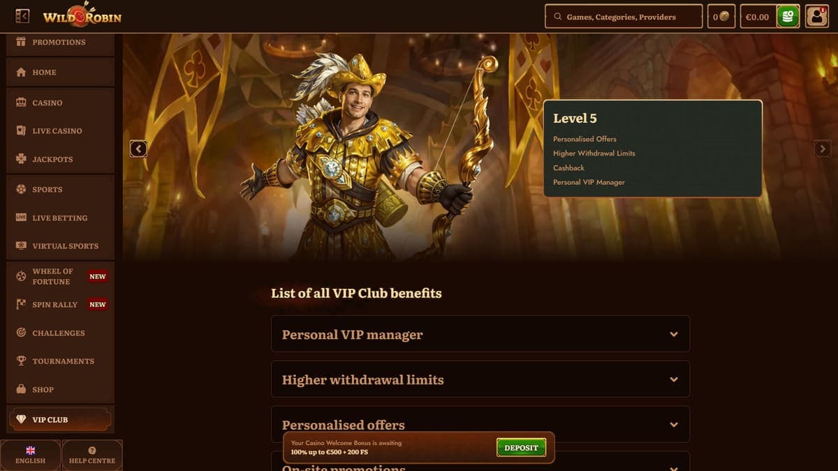 VIP programme WildRobin Casino