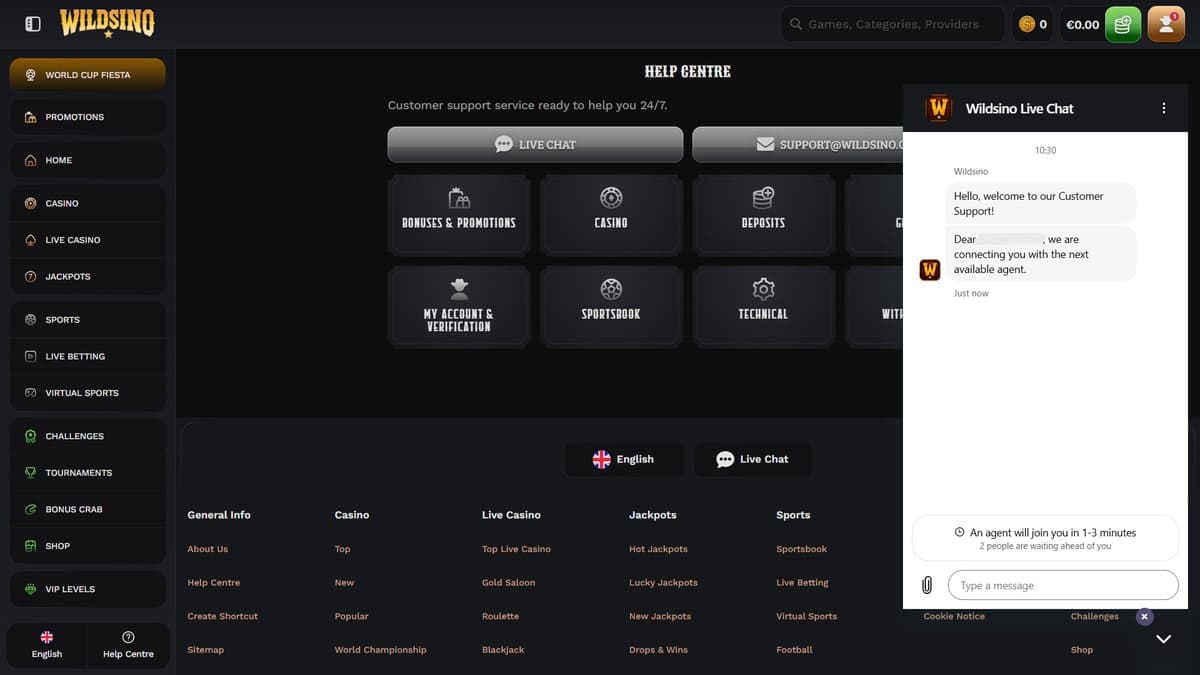 Help centre Wildsino Casino
