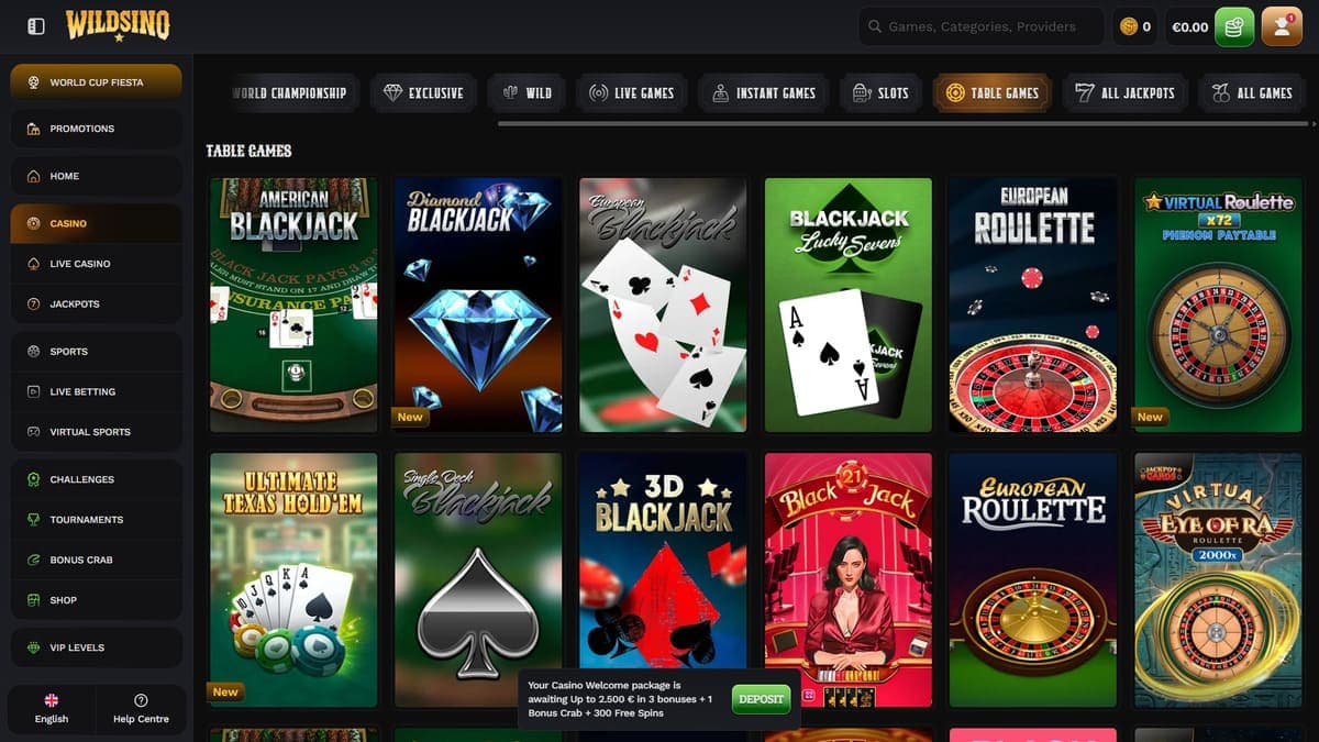 Table games Wildsino Casino