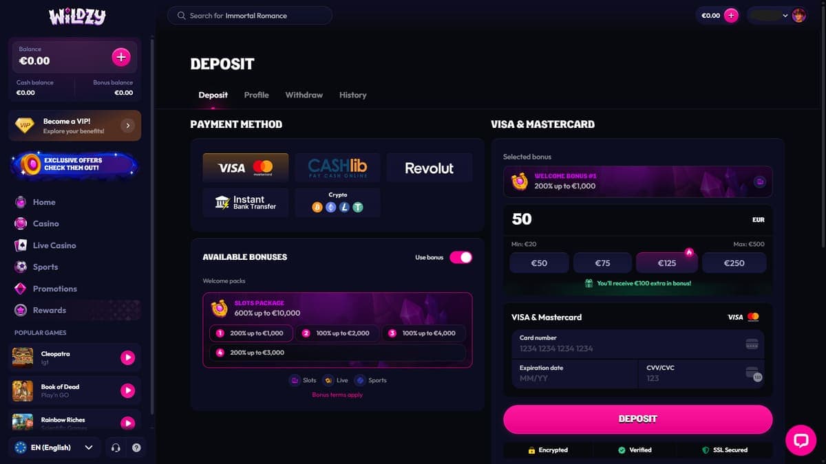 Deposit Wildzy Casino