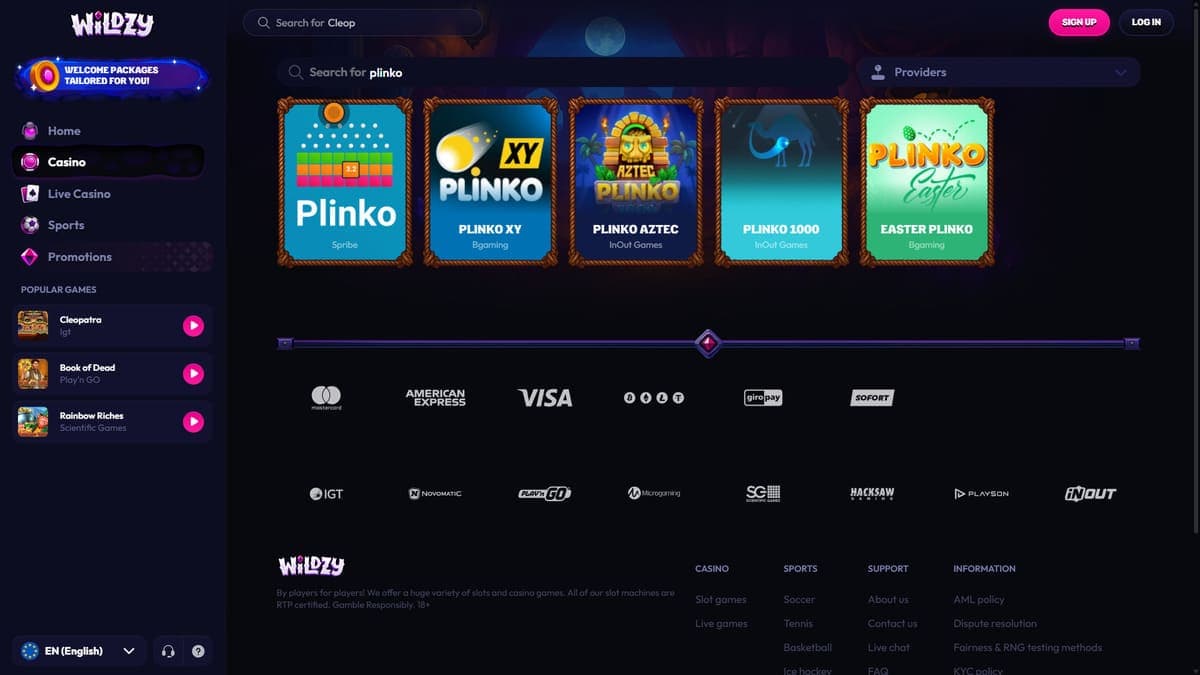 Mini games Wildzy Casino