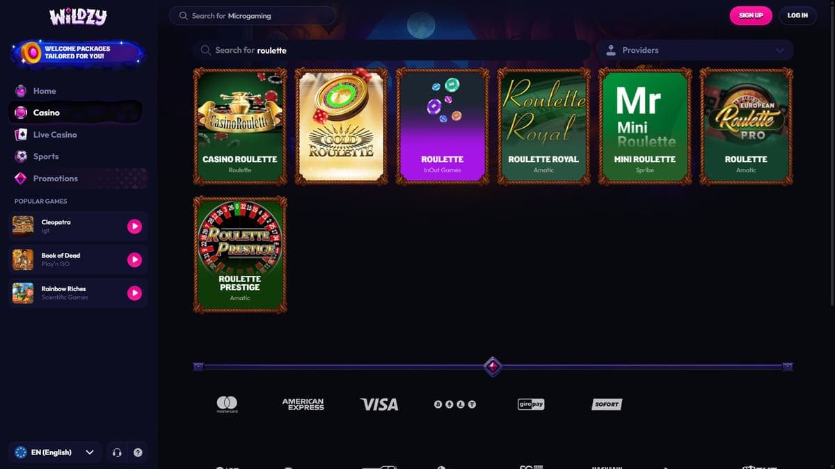 Table games Wildzy Casino