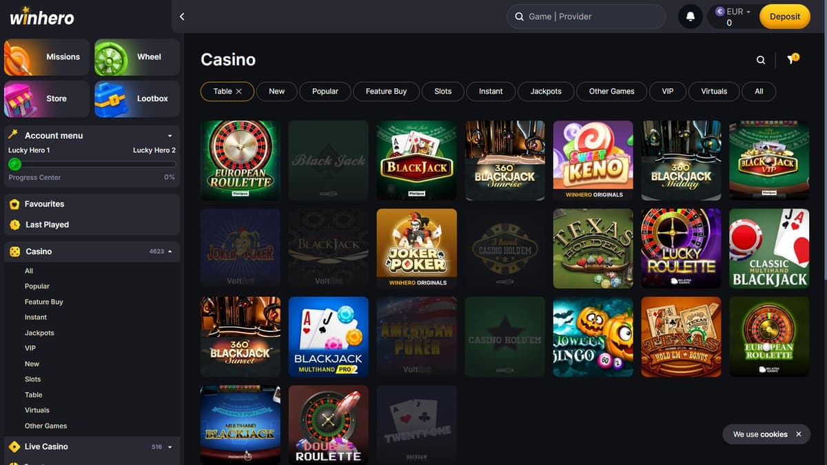 Table games Winhero Casino