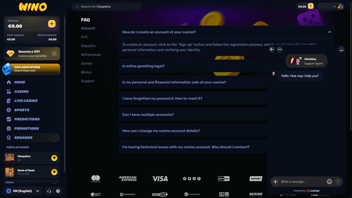 Customer-service Wino Casino