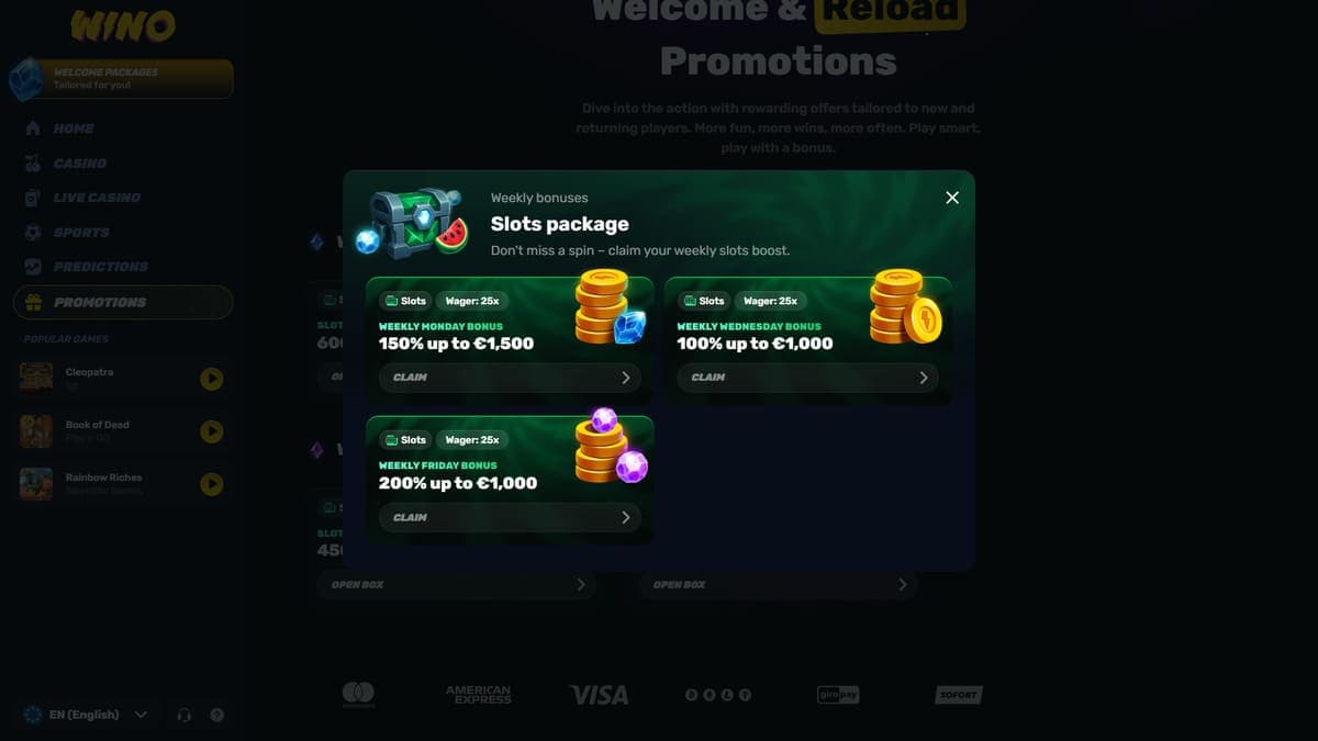 Weekly bonuses Wino Casino