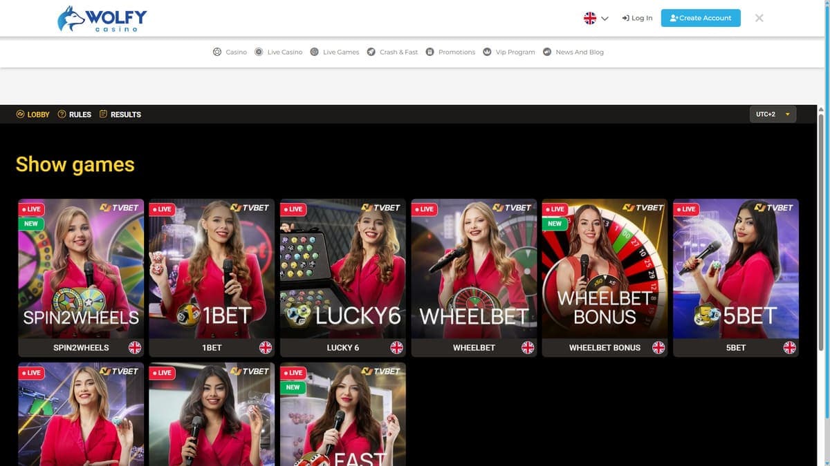 Live TV-Bet Wolfy Casino