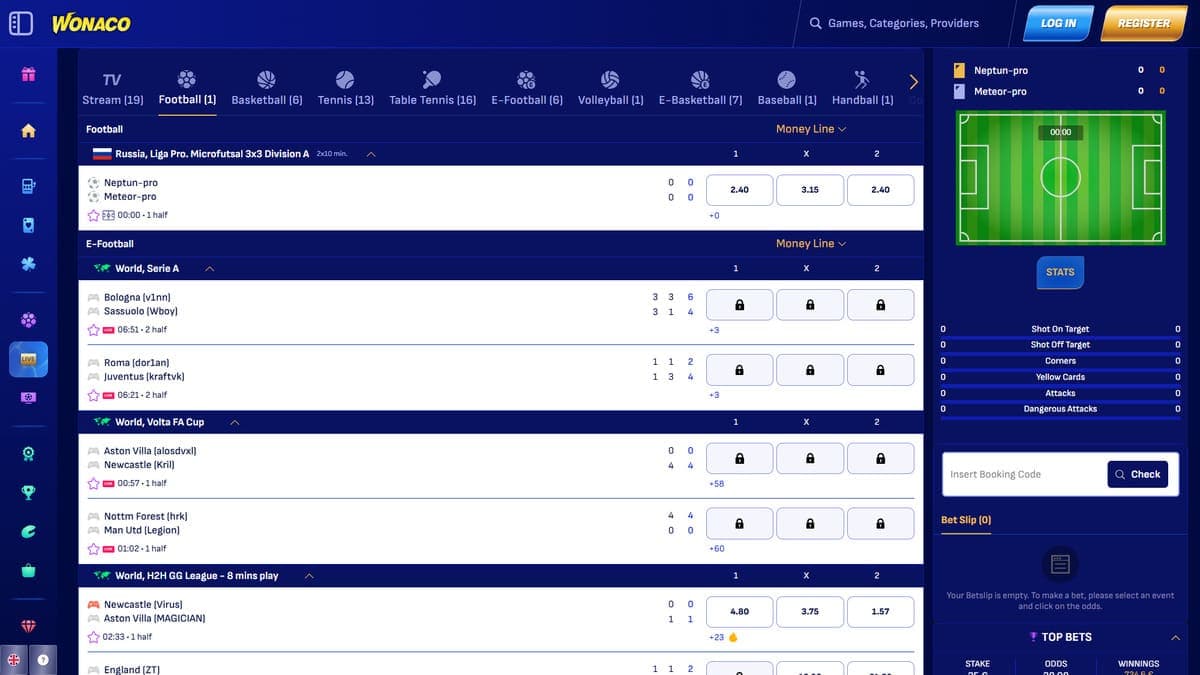 Live betting Wonaco Casino