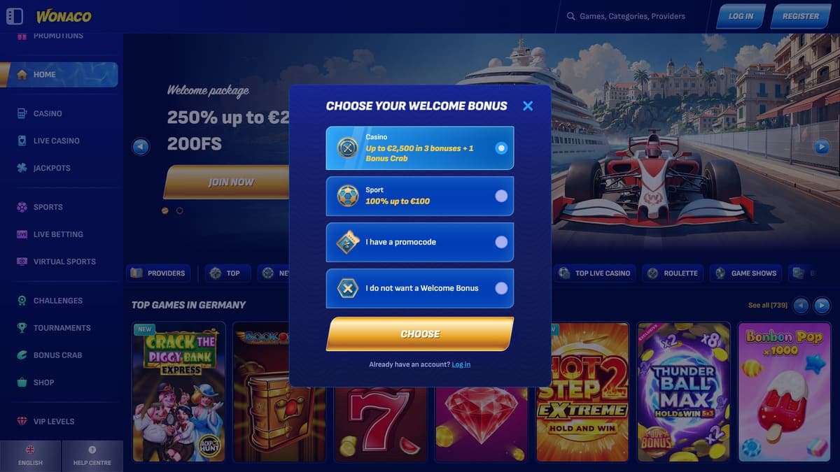 Registration Wonaco Casino