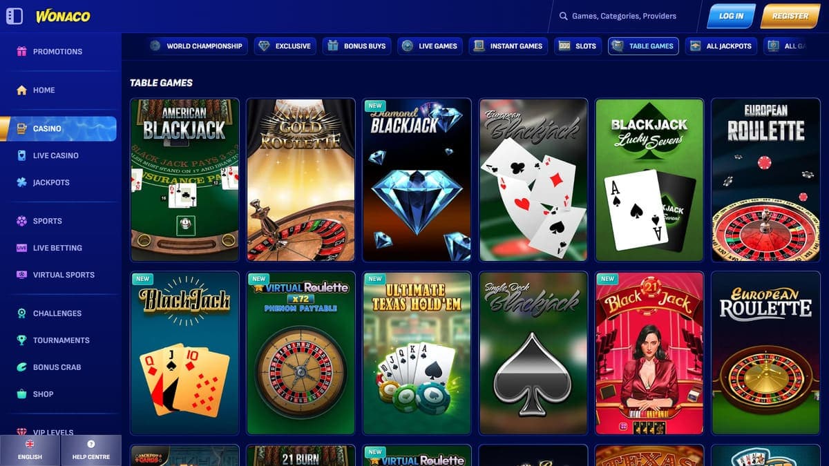 Table games Wonaco Casino