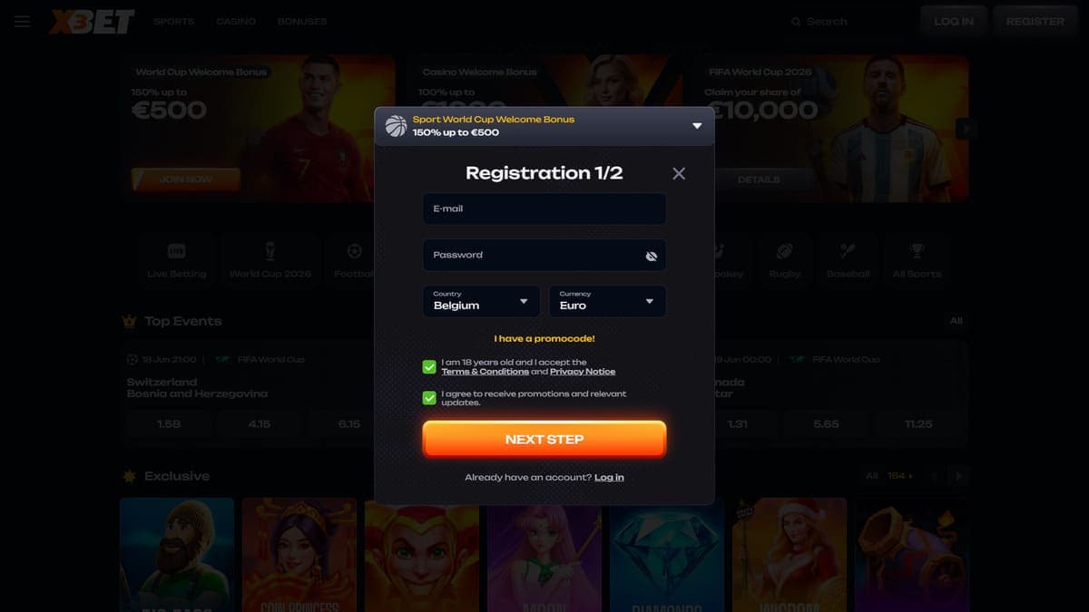 Sign up X3Bet Casino