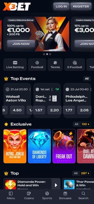 X3Bet casino mobile
