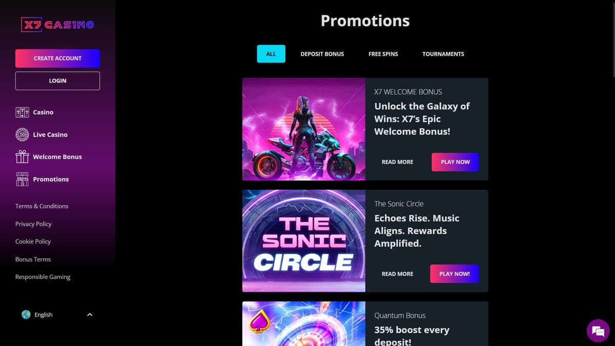 All promotions X7 Casino