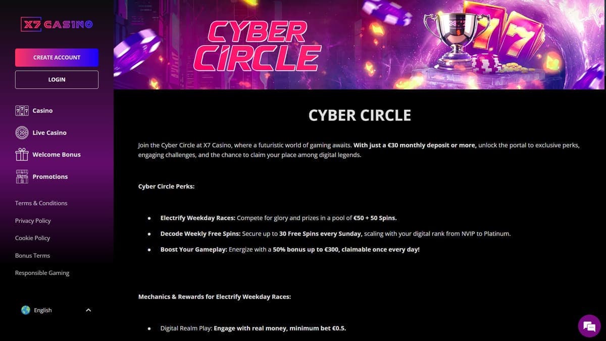 Join Cyber circle X7 Casino