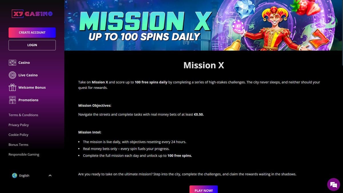Mission X spins X7 Casino