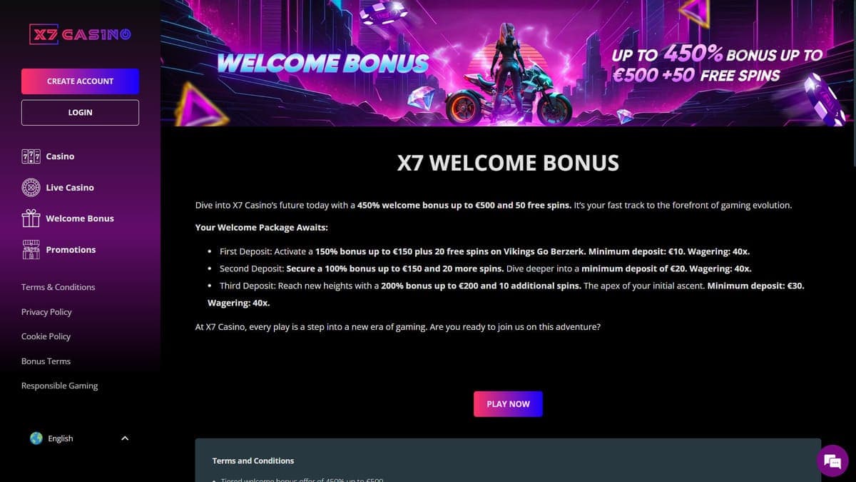 Welcome bonus X7 Casino
