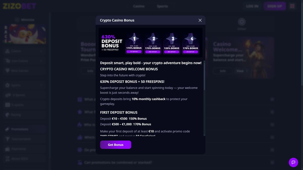 Crypto bonus Zizobet Casino