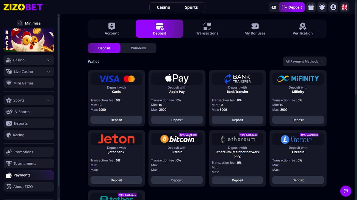 Deposit Zizobet Casino
