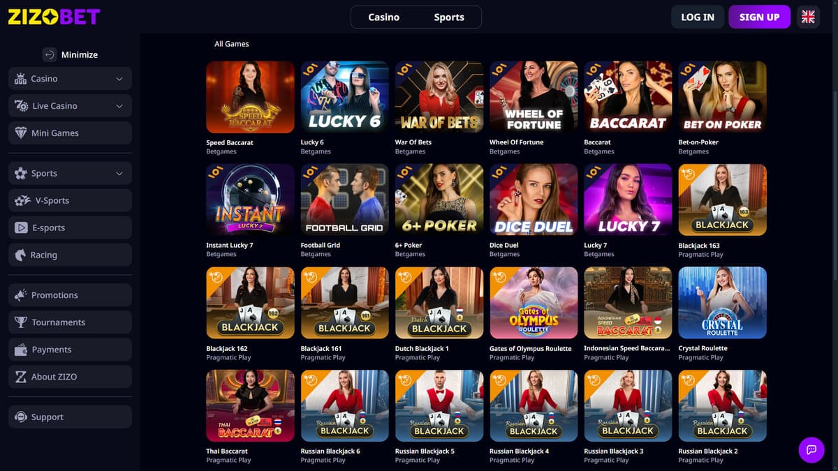 Live casino Zizobet Casino