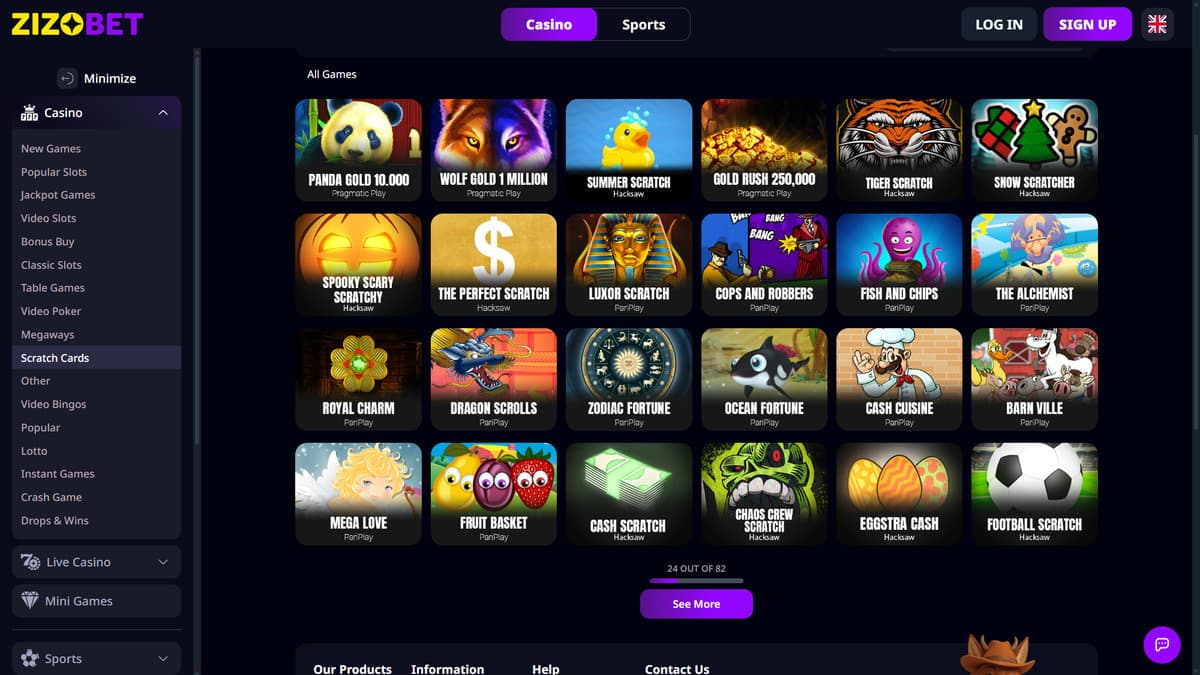 Scratch cards Zizobet Casino