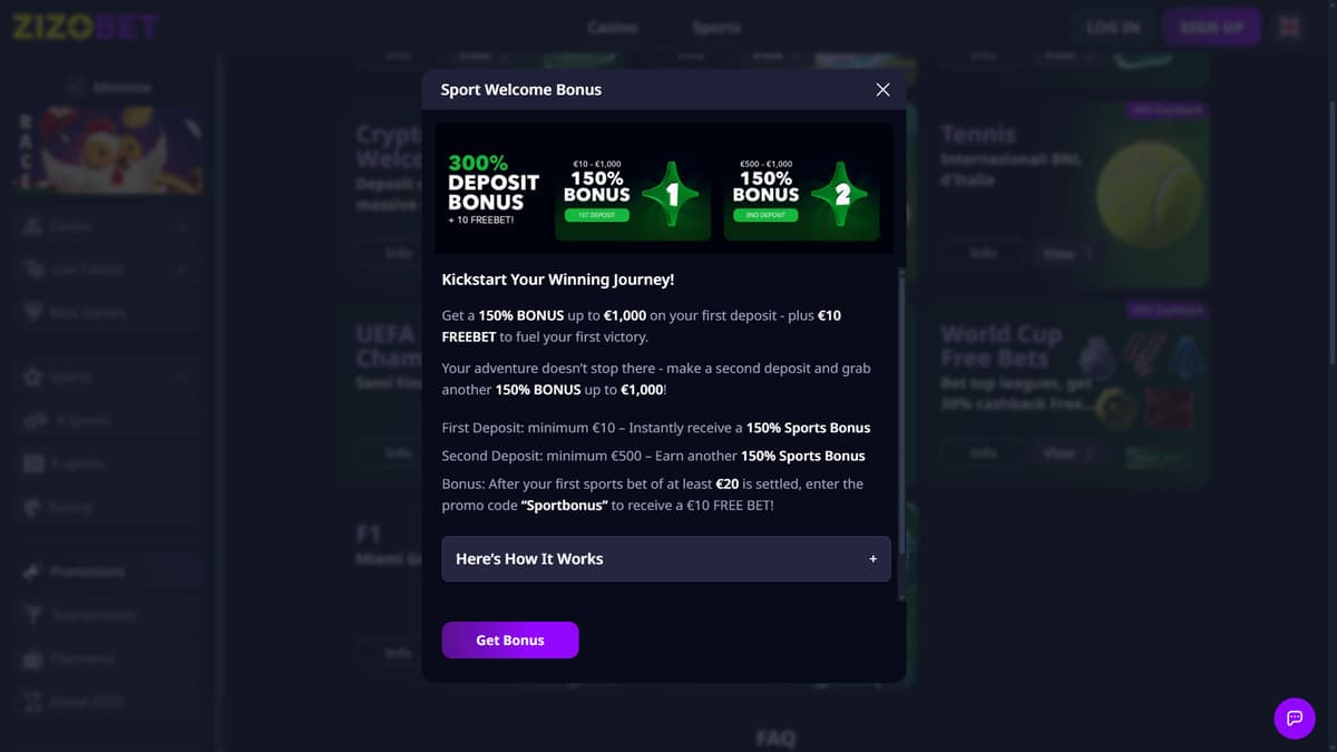 Sport bonus Zizobet Casino
