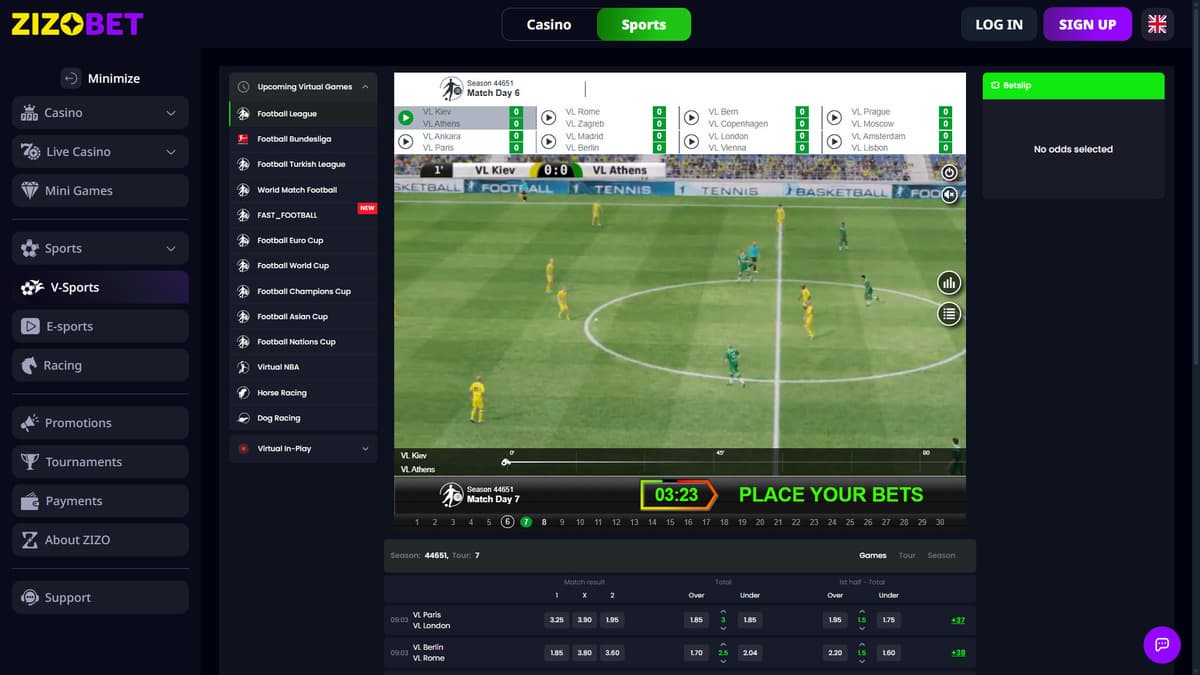 Virtual sports Zizobet Casino