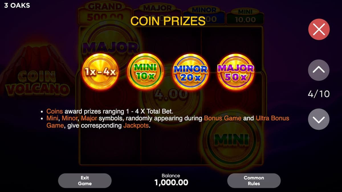 Coin prize Coin Volcano game