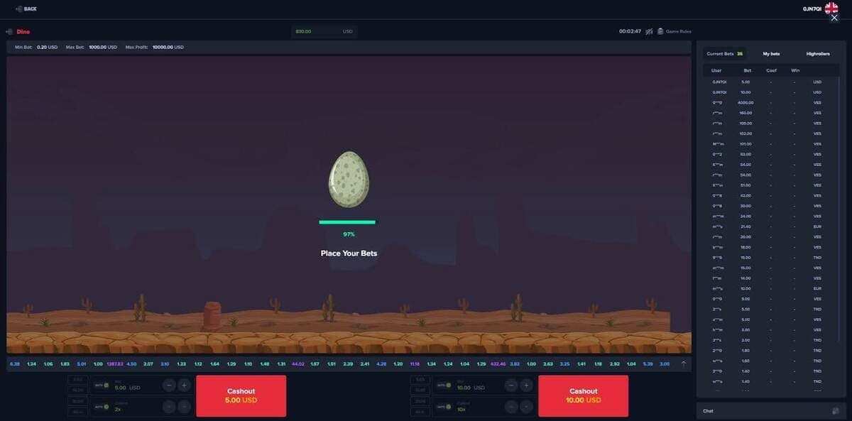 Screen size Dino Casino