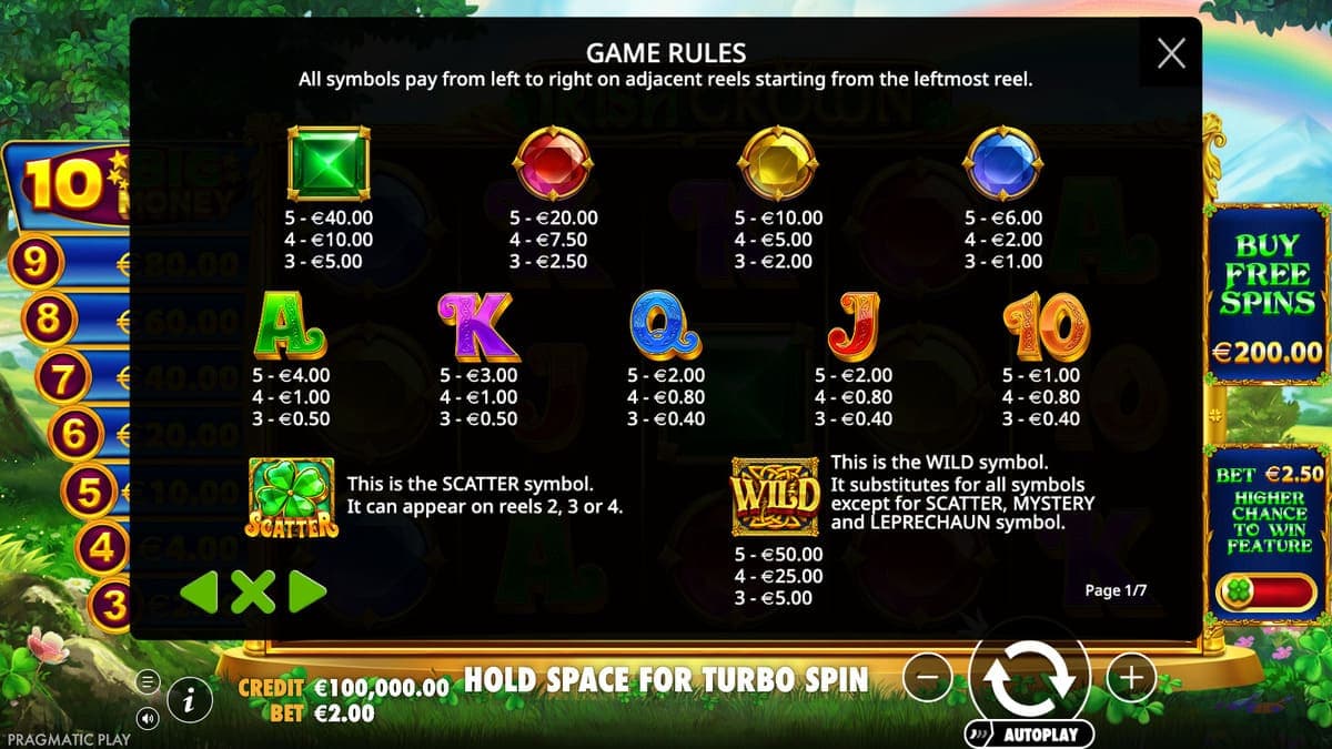 Game rules Irish crown Game