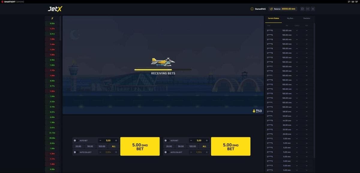 Receiving bets Jet X Game